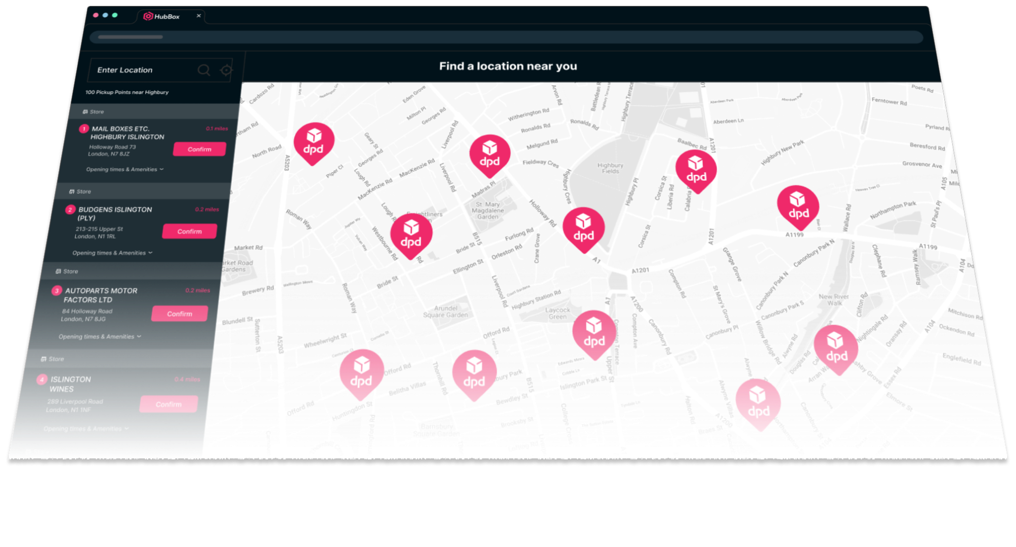 HubBox Location Finder Interface